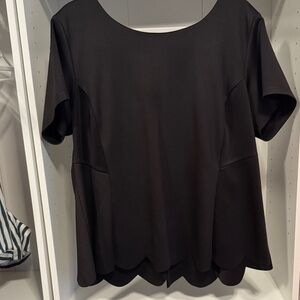 Eloquii Black Scalloped Hem Blouse